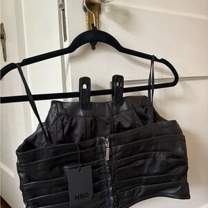 NBD Black Leather Zippered Top